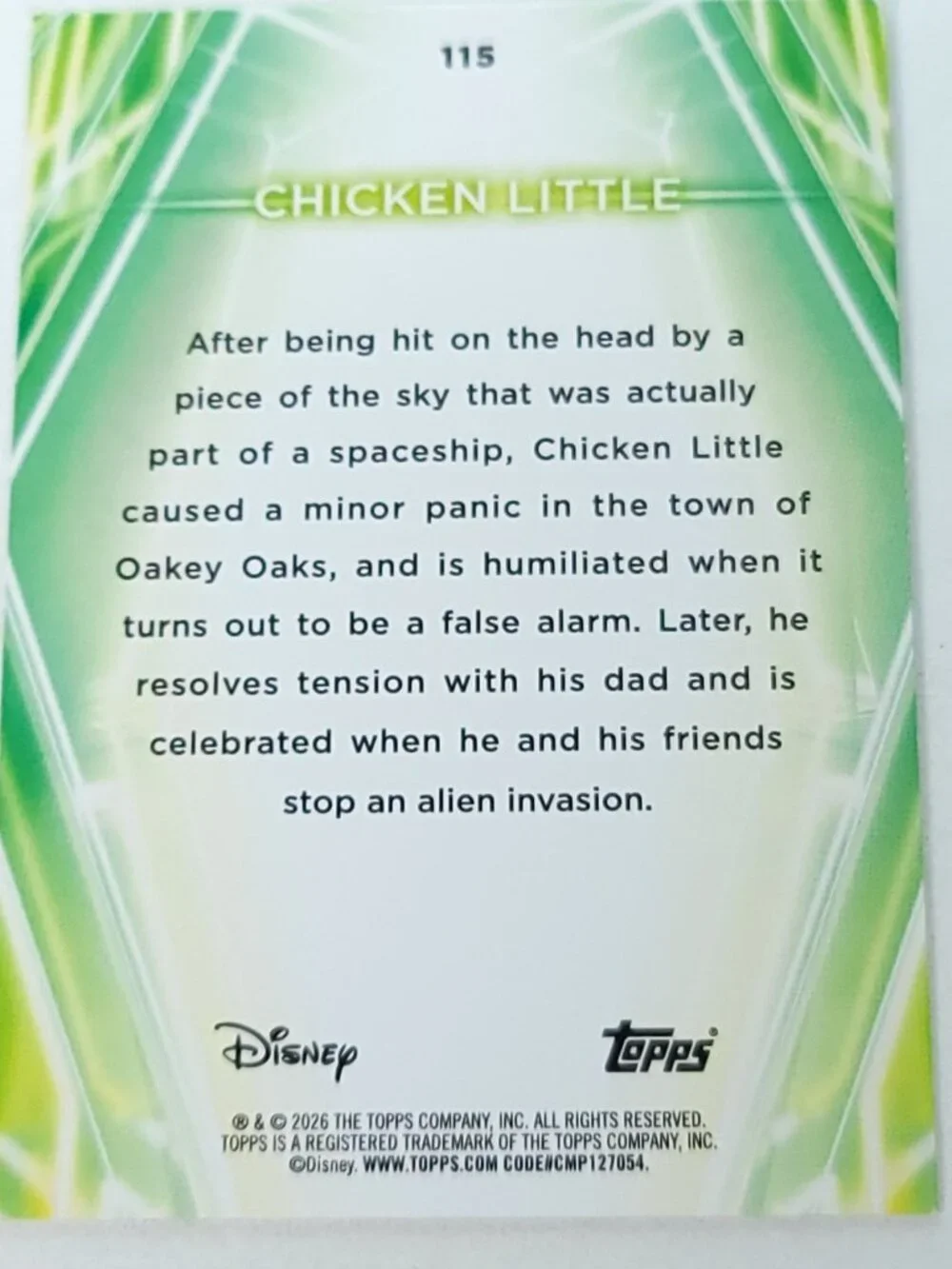 Chicken Little Topps 2026 Disney Neon Gold Holo Refractor Limited 33/50 - Picture 4 of 4